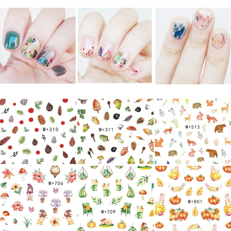 

1 Pc Flowers Maple Leaves Pumpkin Mixed Patterns Nail Sticker Transfer Nails Water Decals Design DIY Nail Art Decorations