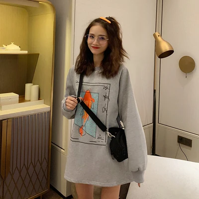 Серый Женские кофты японский Harajuku Ulzzang Koi с длинным рукавом свободный свитер женский корейский кавайный милый одежда для женщин - Цвет: Серый