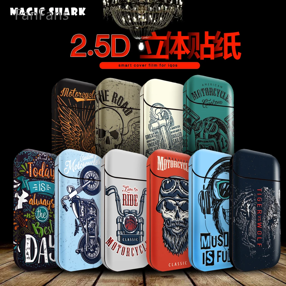 

FanFans Tiger Skull Punk Sticker Stereo Film for IQOS 2.4p 2.4 Plus Printing Cover PVC Skin Case Protective Sticker