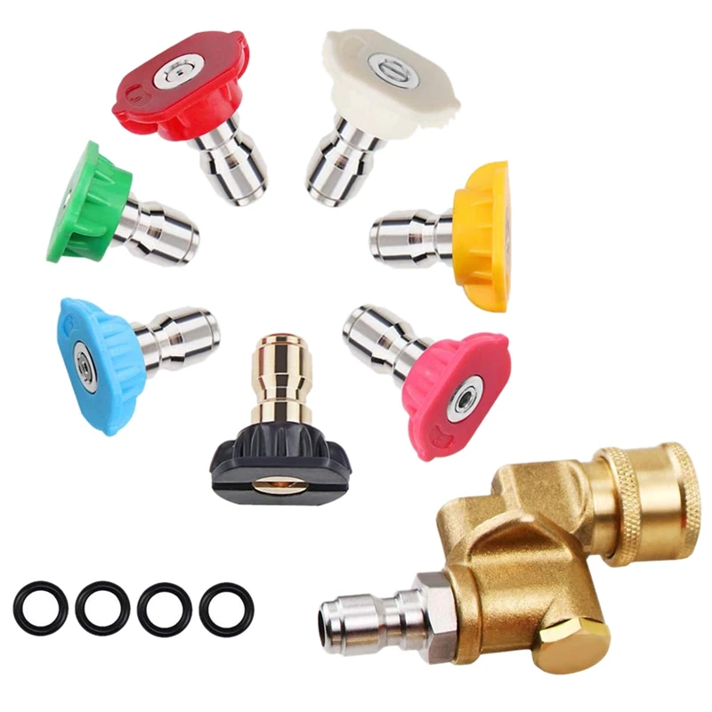 Pressure Washer Spray Nozzles Tip Replaceable Multiple Degrees Power Accessories Kit(Pivoting Coupler+4 O-Rings) 1/4 Inch |
