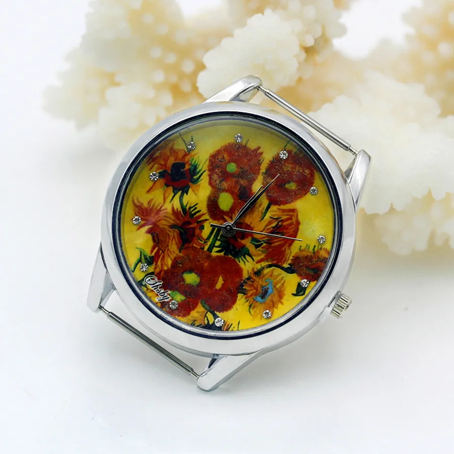 Watch Face Accessories Shsby Diy Personality Watch Header Silver Flower Head With Cloth Strap Watch Accessories 51~60