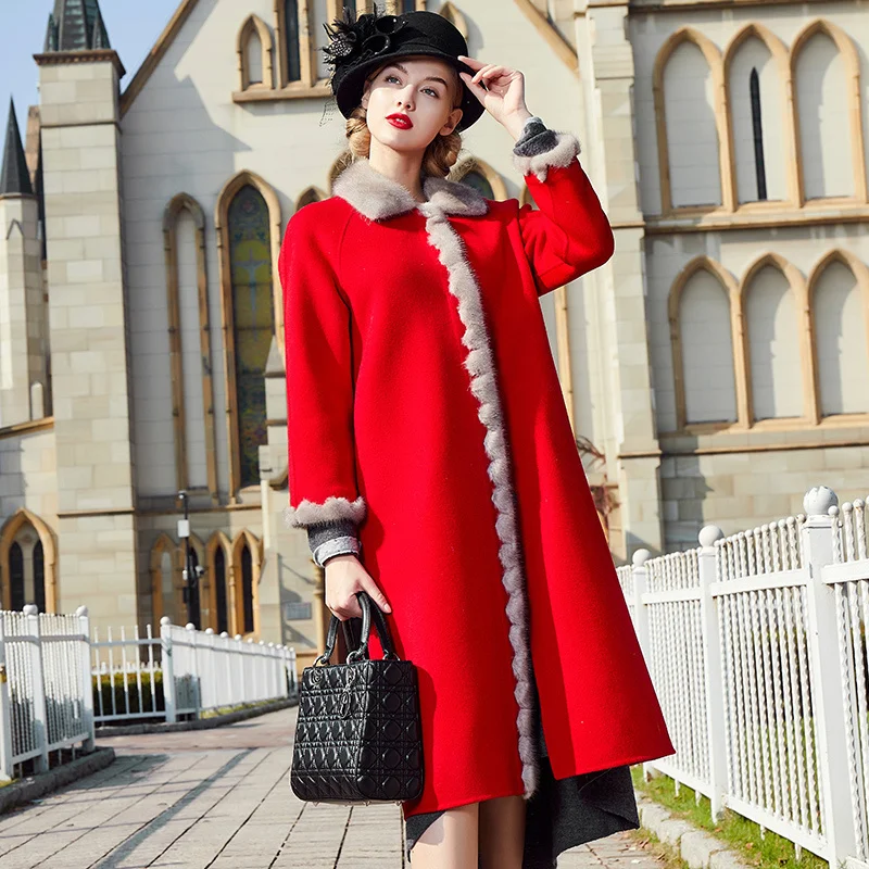 

Wool Coat Women Double Side Jacket Real Mink Fur Collar Spring Autumn Windbreaker Women Abrigos Mujer Invierno 2020 89568 YY1136