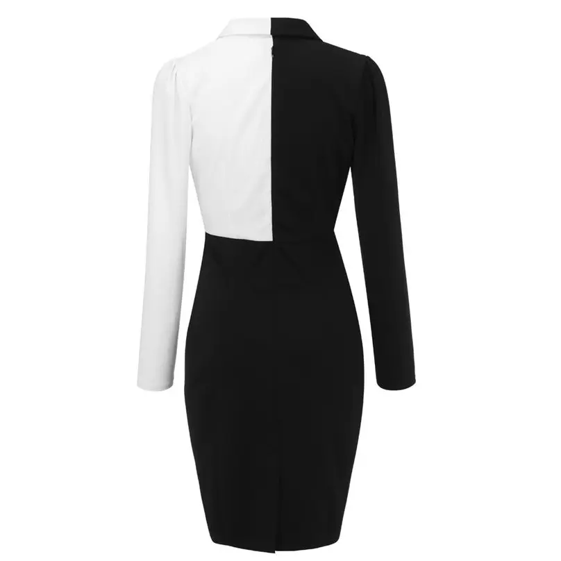 New Fashion Women Dress Long Sleeve Buttons Sexy V-Neck Patchwork Bodycon Office Lady Work Black Dress Vestidos 5S26 (7)
