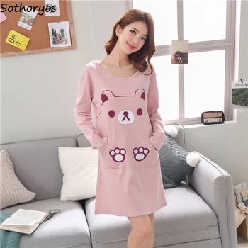 

Nightgowns Women Korean Style Plus Size 3XL Elegant Soft Comfortable Printed Cartoon Kawaii Leisure Daily Loose Womens O-neck