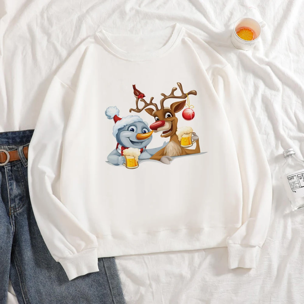 

Fashion Hipster Round Neck Gym Style Woman Reindeer And Snowman Celebrating Graphic Sweatshirts Merry Christmas Women Clothes