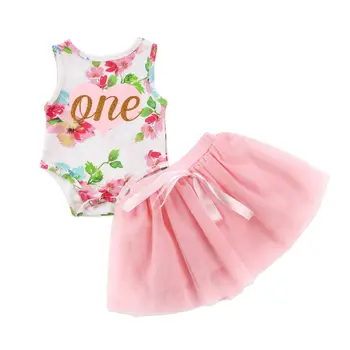 

2Pcs Newborn Baby Girls Princess Floral Sleeveless Floral Romper Lace Tulle Tutu Skirt Outfits Clothes Set