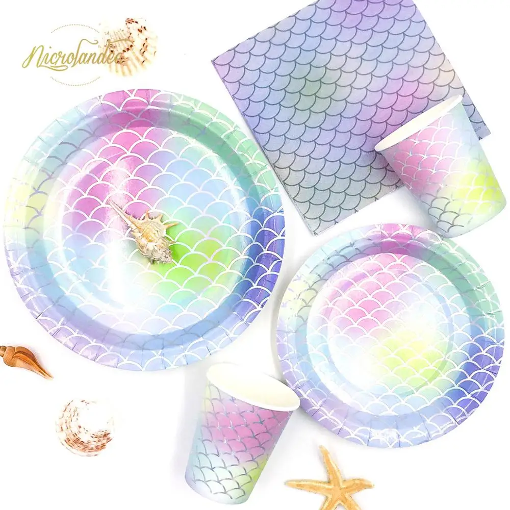 NICROLANDEE бумага 50 шт./компл. Baby Shower девушка день рождения одноразовые прозрачный набор столовой посуды Русалка бронзовое украшение#28