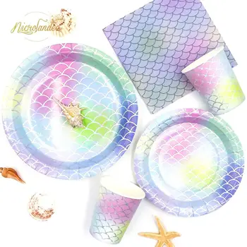 

NICROLANDEE Paper 50 pcs/set Baby Shower Girl Birthday Party Disposable Clear Dinnerware Kit Mermaid Bronzing Decoration #28