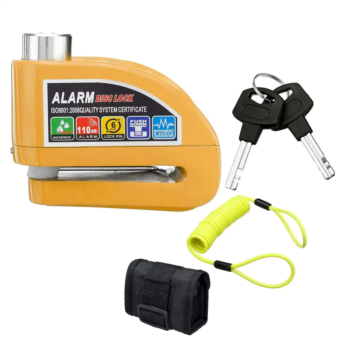 

Metal Motorcycle Scooter Security Anti-theft Wheel Disc Brake Lock Alarm Kit 2m/6ft Reminder Cable Alarm Lock Bike Brake Bag