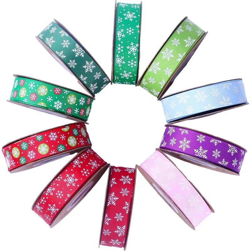 Printing snow Christmas ribbon holiday gift box packaging accessories diy craft accessories thread with printing