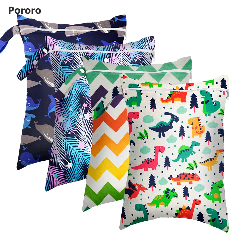 Saco de fraldas Pororo para o bebê, saco de armazenamento tecido impermeável, pul impresso único bolso, padrão bonito, tamanho 30x40cm