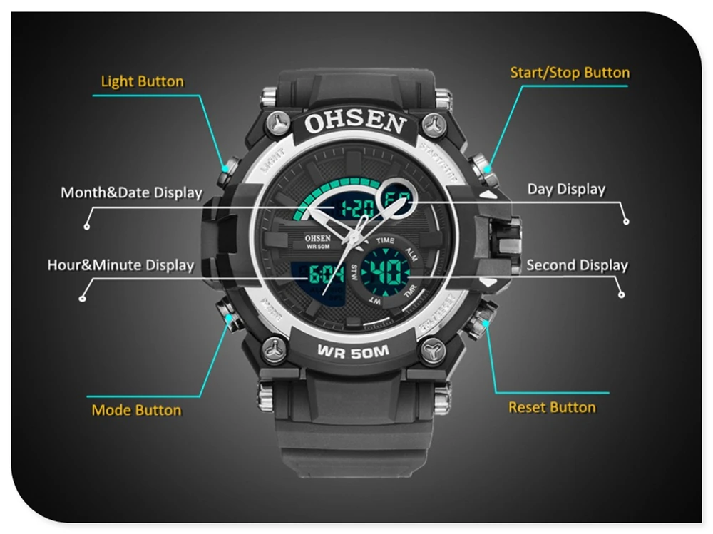 OHSEN, топ класса люкс, Relogio Masculino, часы для мужчин, Военный стиль, светодиодный, наручные часы, военные часы, мужские, водонепроницаемые, армейские, цифровые, мужские часы