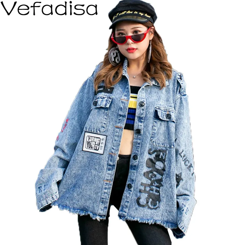 

Vefadisa Autumn Cotton Streetwear Coat Woman Loose Vintage Denim Coat Long Sleeve Turn-down Collar Coat 2019 QYF389