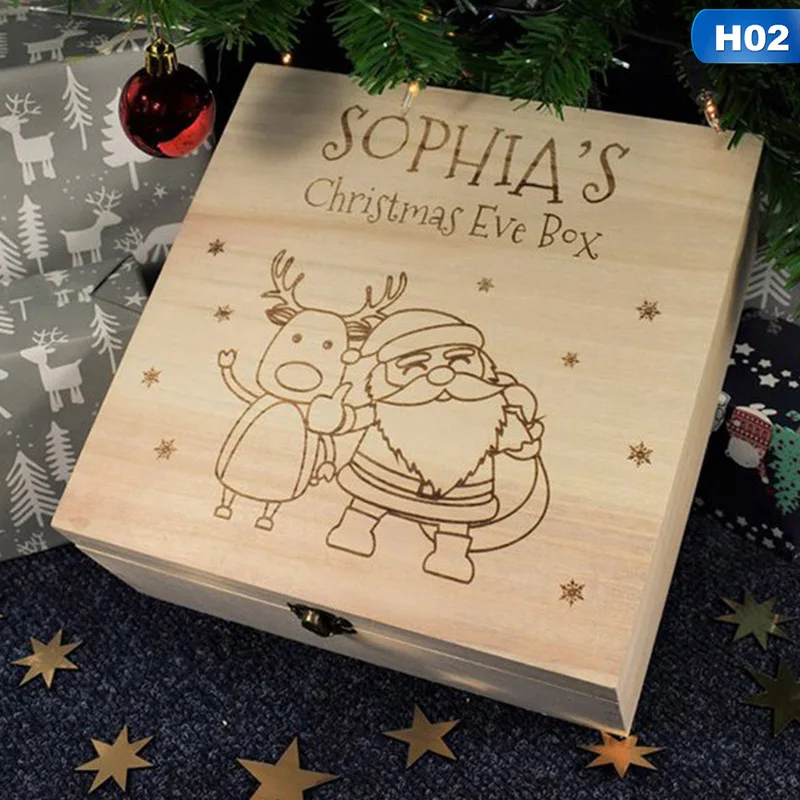 Рождественский подарок коробка деревянная Выгравированная домашняя коробка для хранения Снеговик Санта Клаус и Лось яблоки ювелирное изделие с урной случае детские подарки