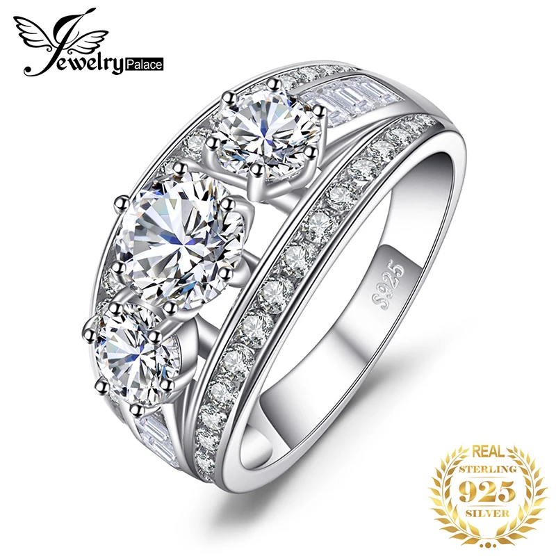 Jewelrypalace необыкновенной 2.9ct фианит 3 камень кольцо стерлингового серебра 925 женская свадебная обувь кольцо обещание Юбилей подарки