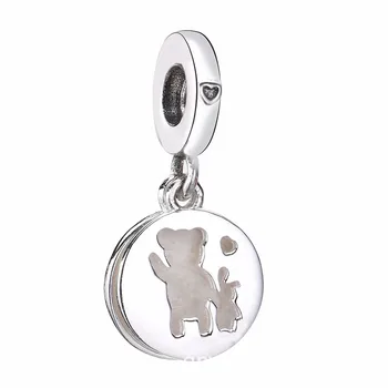 

Original 925 Sterling Silver Enamel Bear Mum & Child Holding Hands Openwork Dangle Charms Fit Pandora Bracelet Women DIY Jewelry