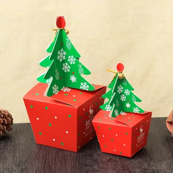 

Christmas Tree Packing Paper Box Cupcakes Dessert Cookies Candy Gift Boxes with Bells Golden Cord Xmas Accessories