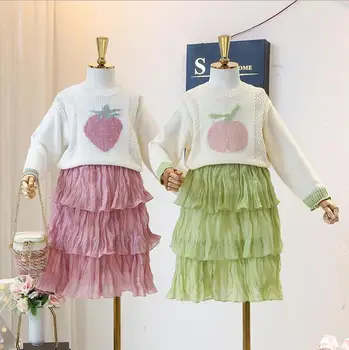 

Girls' spring Sets 2020 Spring Knitted sweater Pleated cake skirt Fashionable girls' Sets Size 100-140cm Baby Girls Clothes