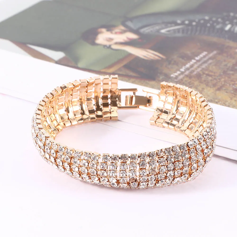 Стильные блестящие Эластичные Браслеты Стразы привлекательные золотистые и