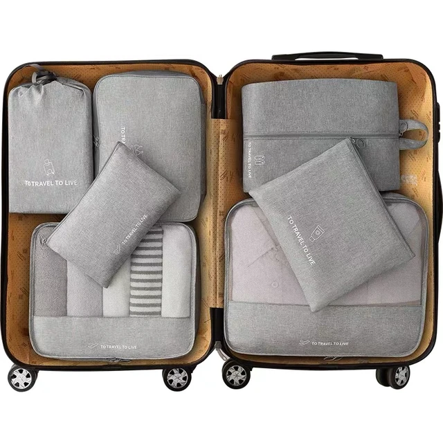 7 pièces Set Organisateur de voyage Sacs de rangement Valise Portable Bag  Organizer Vêtements Chaussure Tidy Po