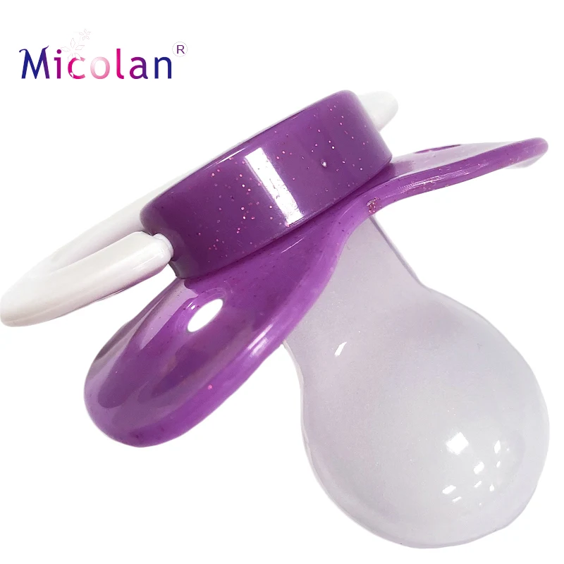 ABDL Multicolour Silicone Adult Baby Sized Pacifier Nipple Dummy---Purple Gltter WIth White