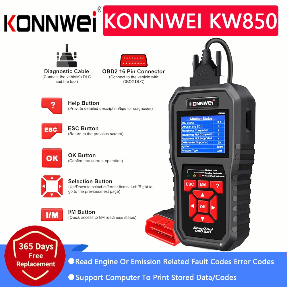 Автомобильный диагностический сканер KONNWEI KW850 OBD2 с поддержкой русского языка |