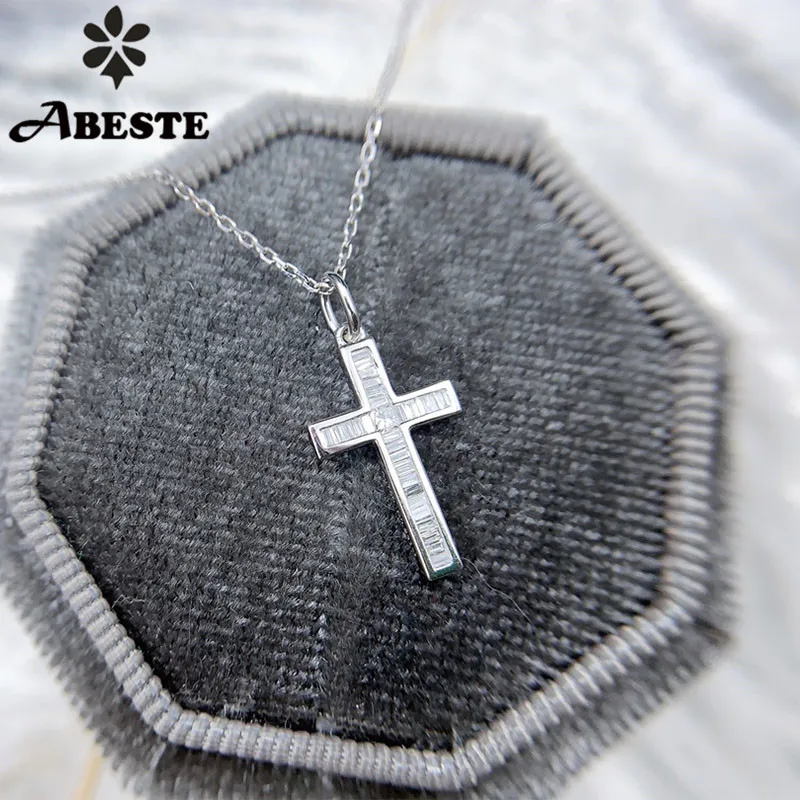 

ANI 18K Solid White Gold Pendant Necklace Real Natural Diamond Fine Jewelry Women Engagement Necklace Birthday Gift Cross Shape