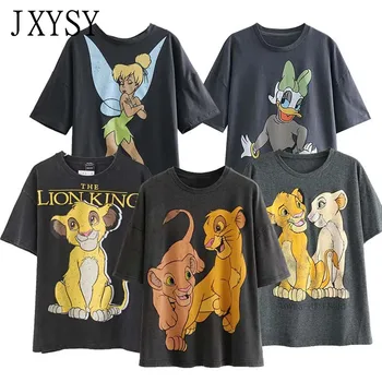 

JXYSY T-shirt Women 2020 Summer England Style Fashion Cartoon Lion King Print O-neck Short Sleeve T-shirt Female Tops