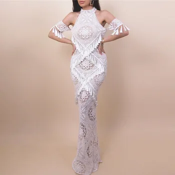 

Europe and the United States cross-border women's long dress burst models lace hook flower hollow slim package hip lace dress
