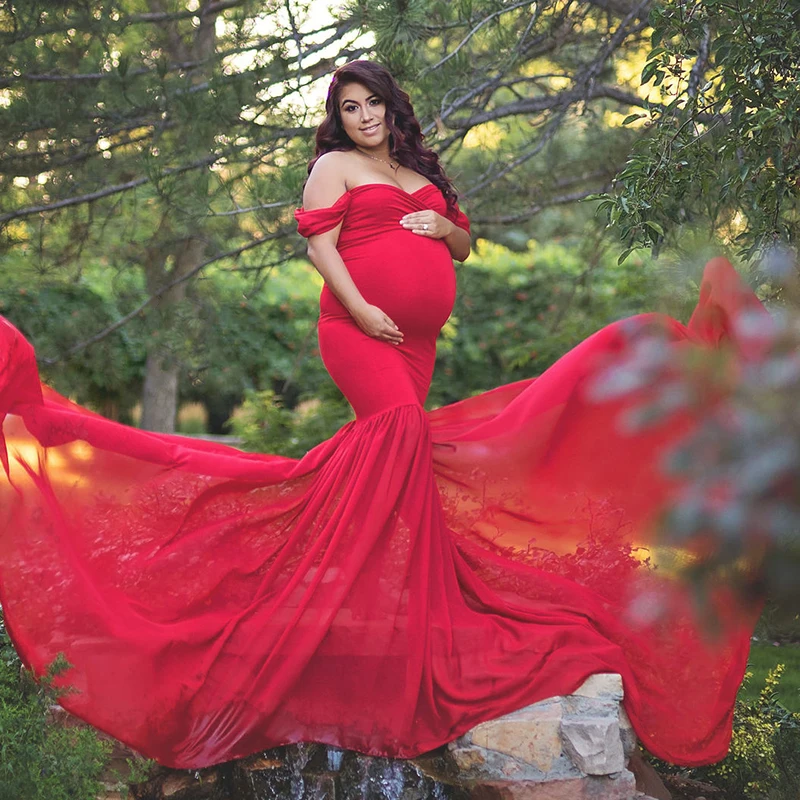 

Maternity Trailing Long Dress For Photo Shoot Pregnant Women Pregnancy Dress Photography Props Off Shoulder Maxi Maternity Gown