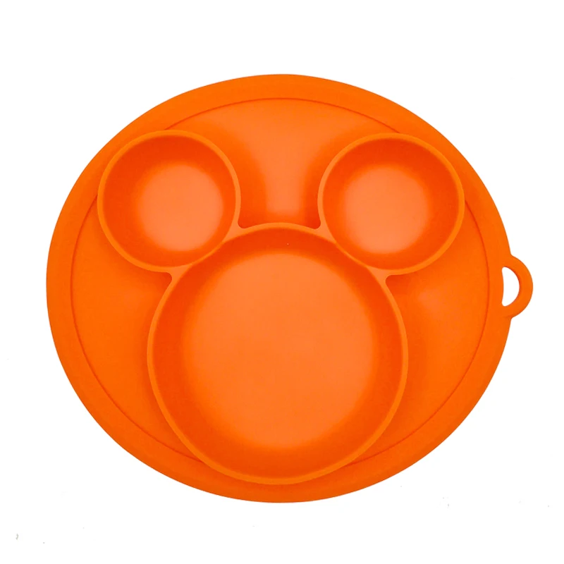 Orange Plate A Детская силиконовая тарелка без бисфенола, мультяшный медведь в форме лапы, Детские обеденные блюда на присоске, обучающая посуда для малышей, Детские миски для кормления - Цвет: Orange Plate A