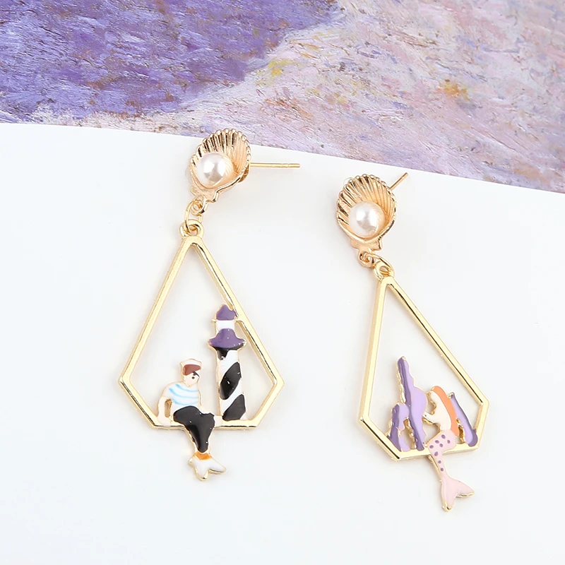 6 шт. эмалированные серьги Русалочки с заячьими ушками сплав цинка металлические