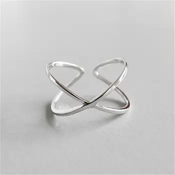 

925 Sterling Silver Rings For Women Line X Cross Stereoscopic Glossy Femme Fashion Fine Jewelry Simple Open Ring Party 925-1012
