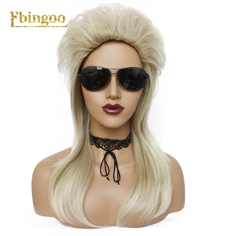 Ebingoo 70s 80s костюм на Хэллоуин Ретро качающийся Панк Металлический диско муллет синтетический парик для косплея женский длинный прямой парик блонд