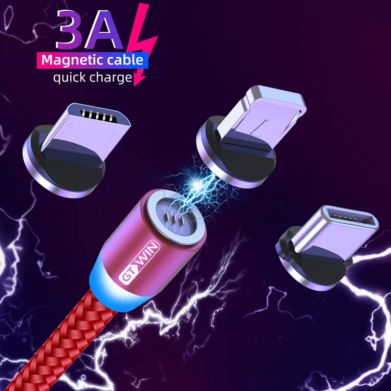 GTWIN 3A Magnetic Cable Micro USB Cable For iPhone Fast Charging usb Type C