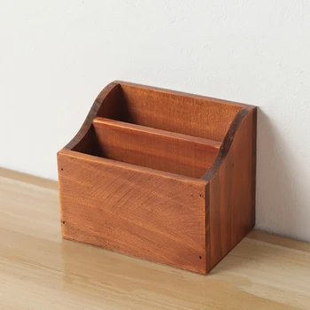 

Desktop Organizer Retro Wooden Storage Box Remote Control Phone Pen Container 77UD
