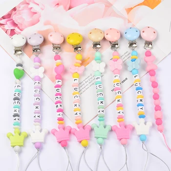 Food Grade Safe Silicone Baby Pacifier Chain/Clip Cute Crown Pacifier Clips Nipple Holder for Baby Personalized Name Pacifier personalized name baby teether silicone pacifier clips holder infant teething toys baby shower gift food grade silicone