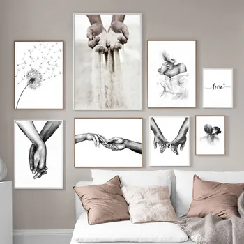 

Black White Romantic Hand In Hand Canvas Painting Love Quotes Wall Art Poster Print Fashion Picture Couples Lovers Room Decor