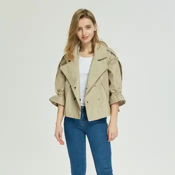 

Women outerwear faux leahter jacket new 2019 spring autumn fashion Double-breasted turn down collar short PU leahter coats