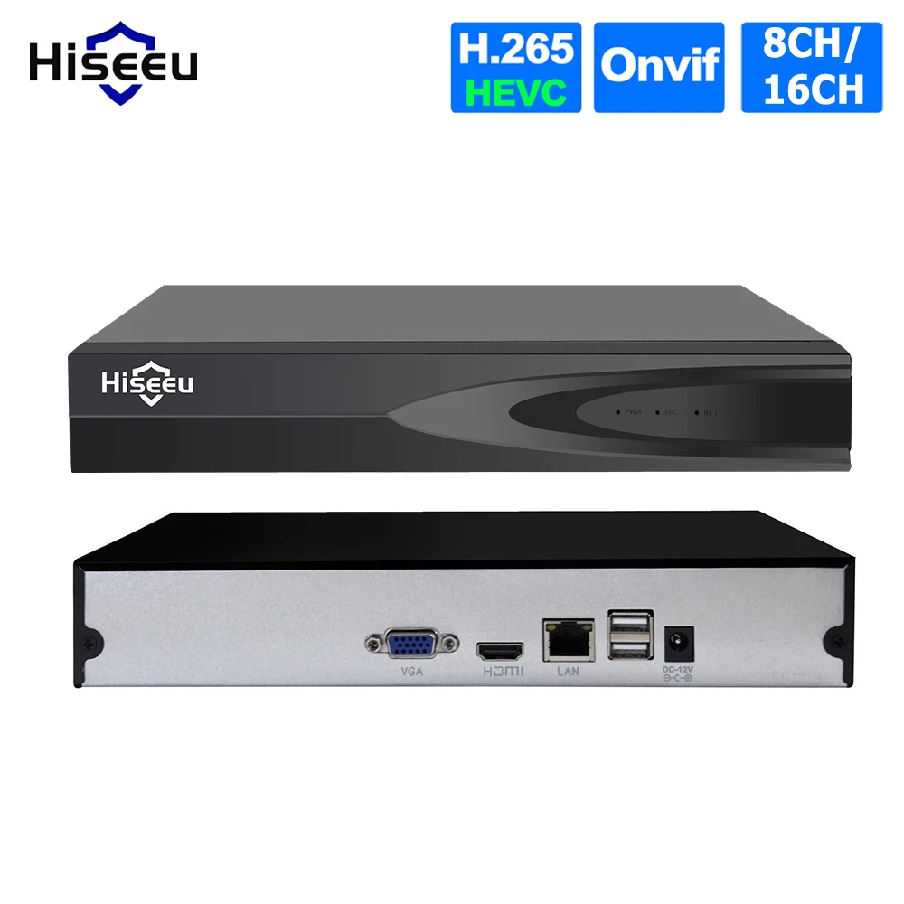  Hiseeu H.265 HEVC 8CH 16CH CCTV NVR for 5MP/4MP/3MP/2MP ONVIF 2.0 IP Camera metal network video rec - 32515627408