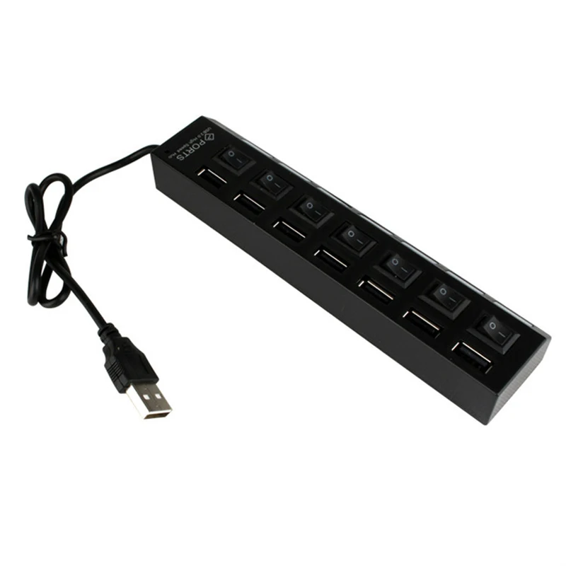 7 портов USB 2,0 концентратор высокой Скорость Мощность кабель с светодиодный световой индикатор включения/OFF переключатель адаптер для стационарного персонального компьютера ноутбука