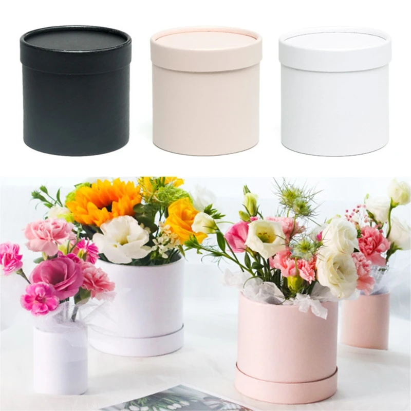 

Gift Box with Lids for Present Cardboard Flower Gift Boxes Cylindrical Packaging Floral Paper Box Bucket Wedding Day M6CE