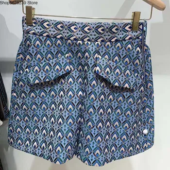 

Law Single 2020 Summer Personality Geometry Jacquard Gao Waist Side Zipper Women's Wear Shorts 20036