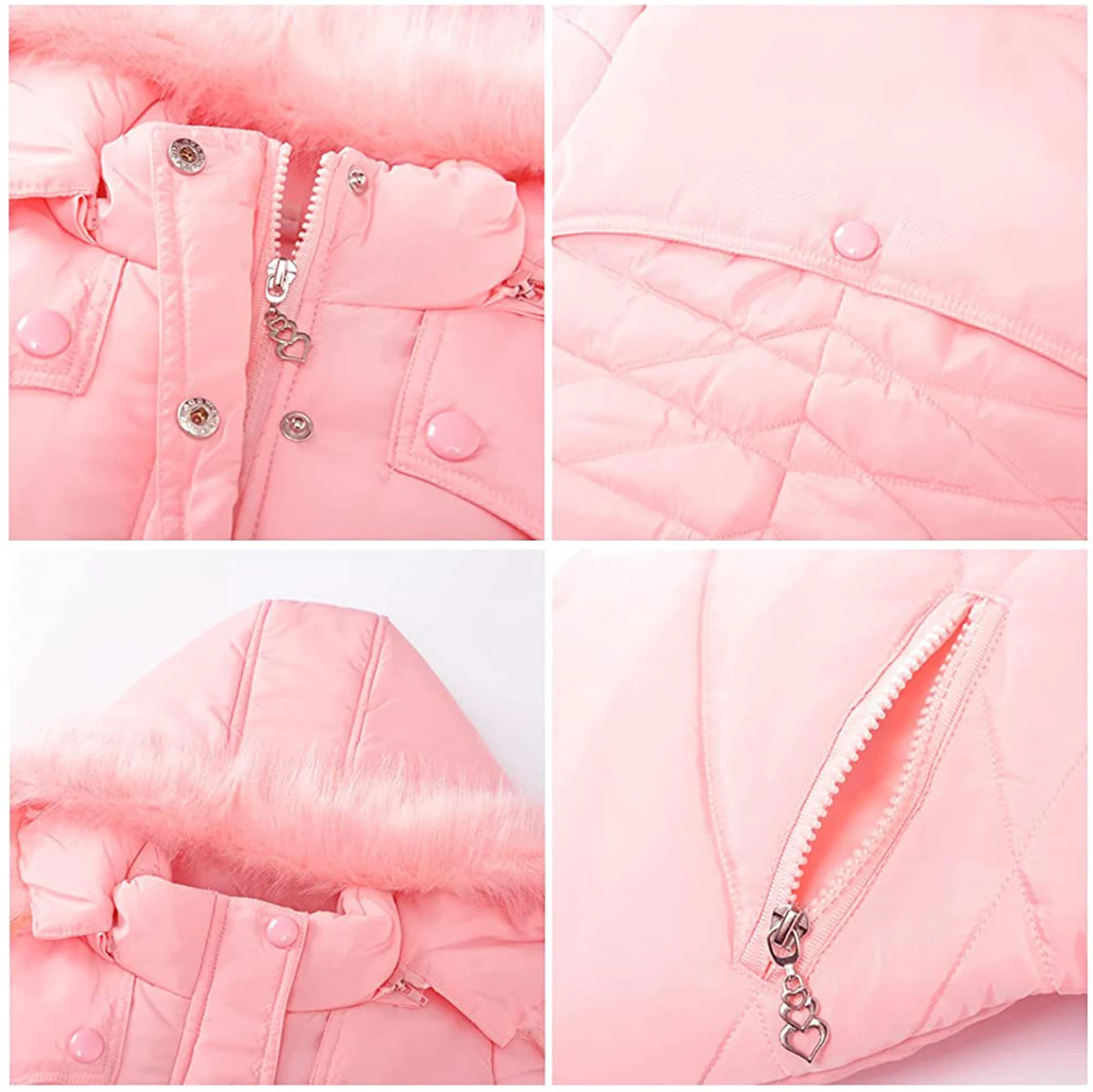 Girls Warm Jacket,Thick Cotton-Padded Coat,Fur Hoodies Kids Clothes,Waterproof Windproof Winter Children's Outerwear for 3-12Y - 5