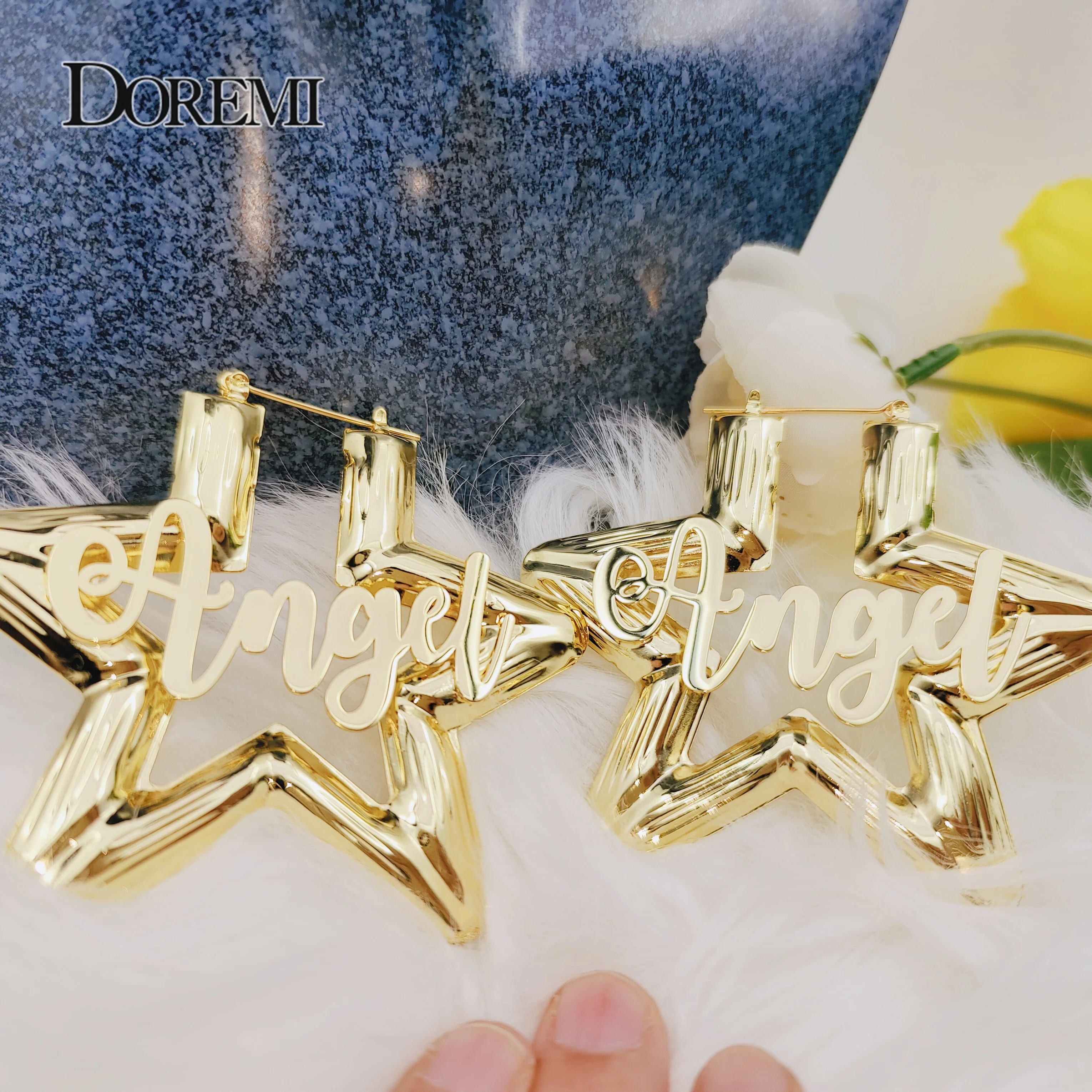 DOREMI 55/80mm Custom Name Earrings Stainless Star Shape