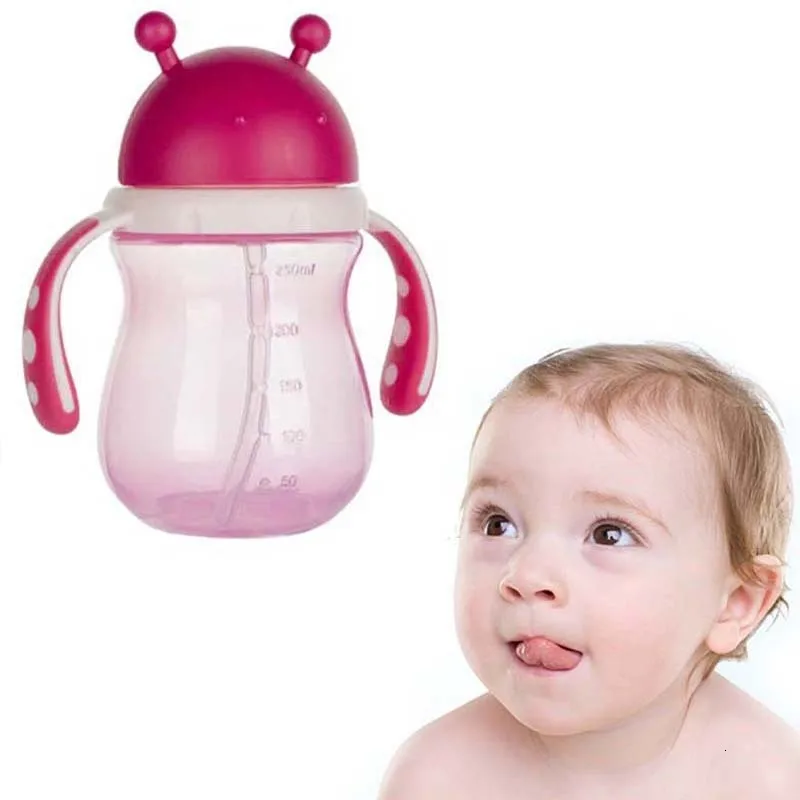 250 мл/9 унций BPA бесплатно, Мультяшные чашки для детей ясельного возраста, бутылка для воды с ручками, детская чашка без масла для 6m+, для путешествий и школы