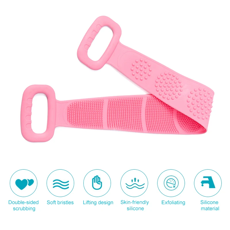 Magic silicone back scrubber: exfoliating bath towel and body brush belt for deep body cleaning during bathroom showers