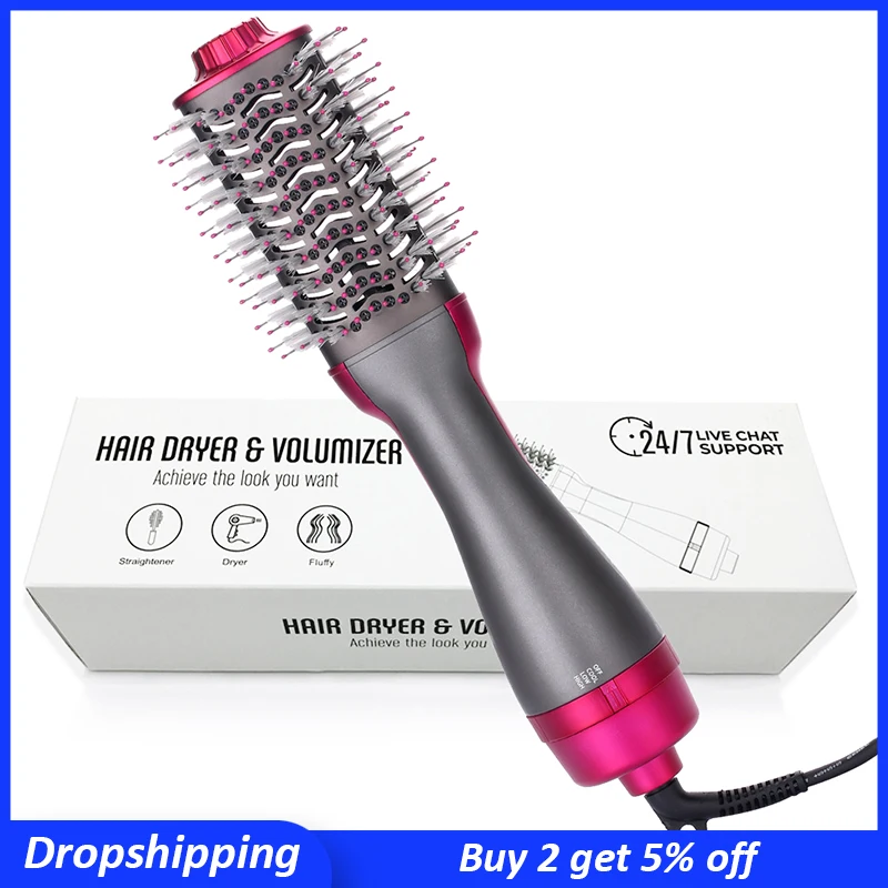 

2020 New Hair Dryer Brush Hot Air Brush Volumizer Ceramic Coating Hair Dryer and Styler Straightening Curling Salon Negative Ion