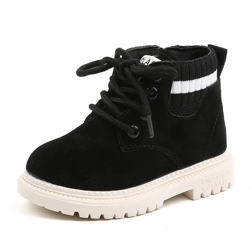 Winter Kids Boots Fashion Boys Martin Boots Plus Velvet Warm Children's Cotton Shoes Waterproof Leather Toddler Girl Snow Boots - Цвет: Single Black