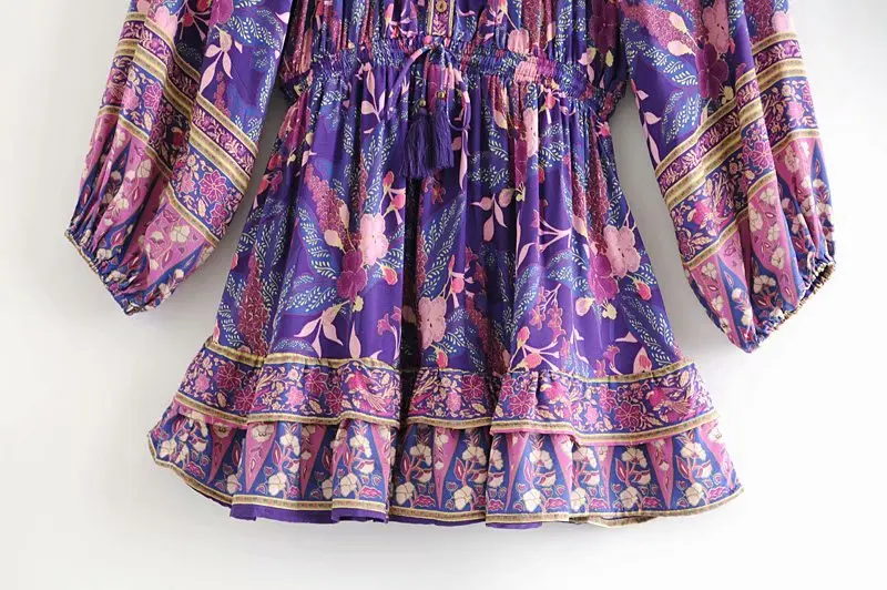 Bohemian maxi purple dress ladies tassel chic floral print bat sleeve beach summer boho dress vestidos new arrivals